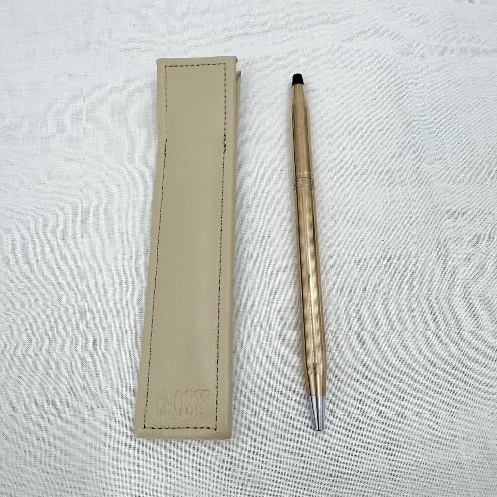 Vintage CROSS Pen 1/20 10K GOLD FILLED Etched With Leather Case